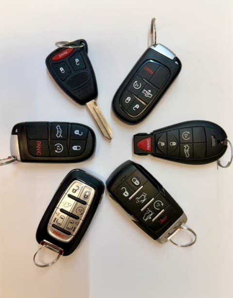 Car key fobs for locksmith programming services at Okey Locksmith Oklahoma City store