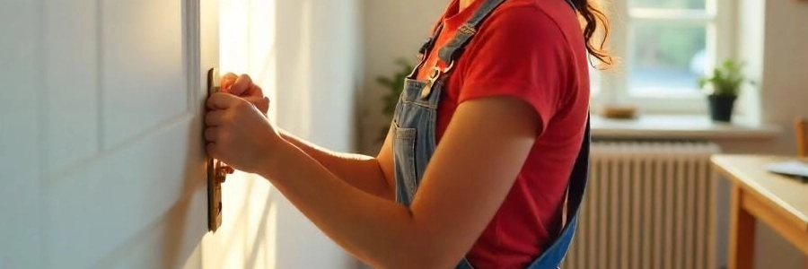 A woman adjusting the latch on a door