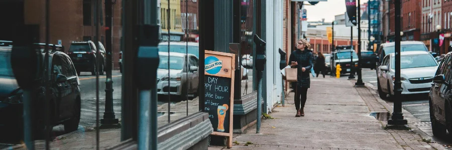 Stores along a sidewalk