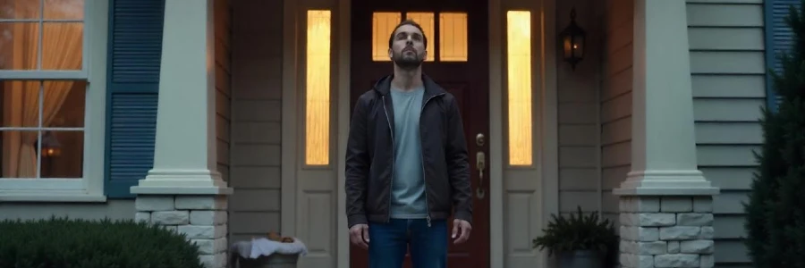 distressed man locked out of his house