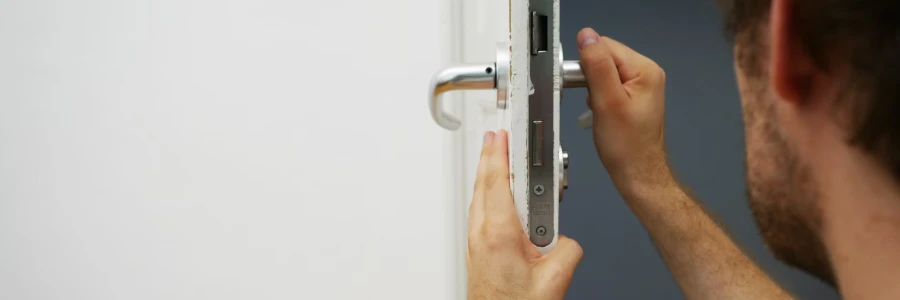 locksmith assessing a door lock