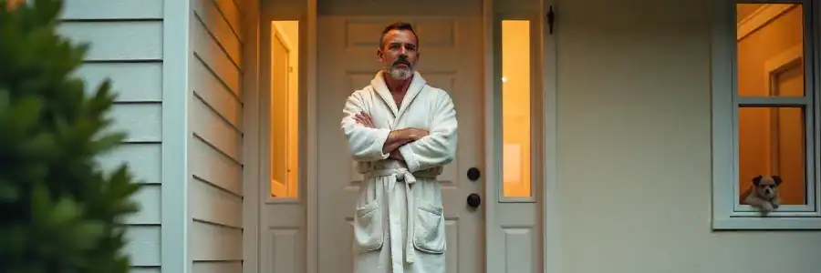 man in robes locked out of his house
