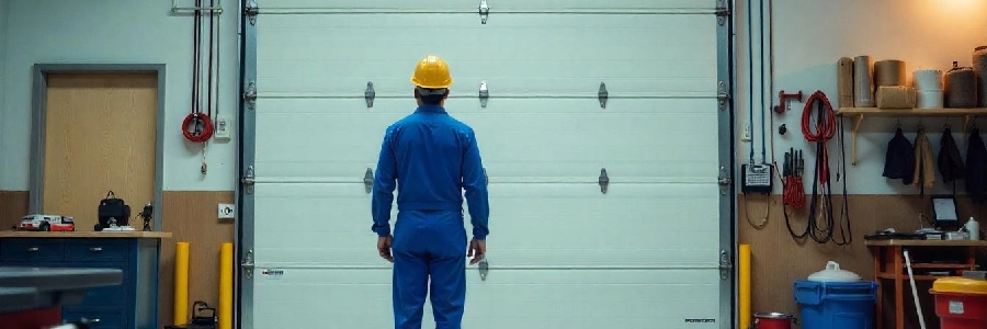 A man assessing his garage door