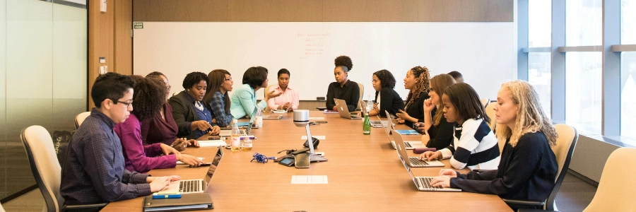 employees having a meeting about risk management