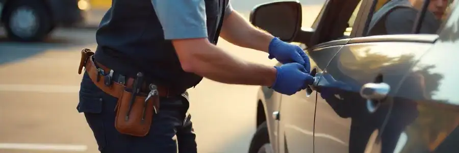 locksmith picking a car door lock
