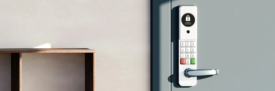 smart lock on a green door